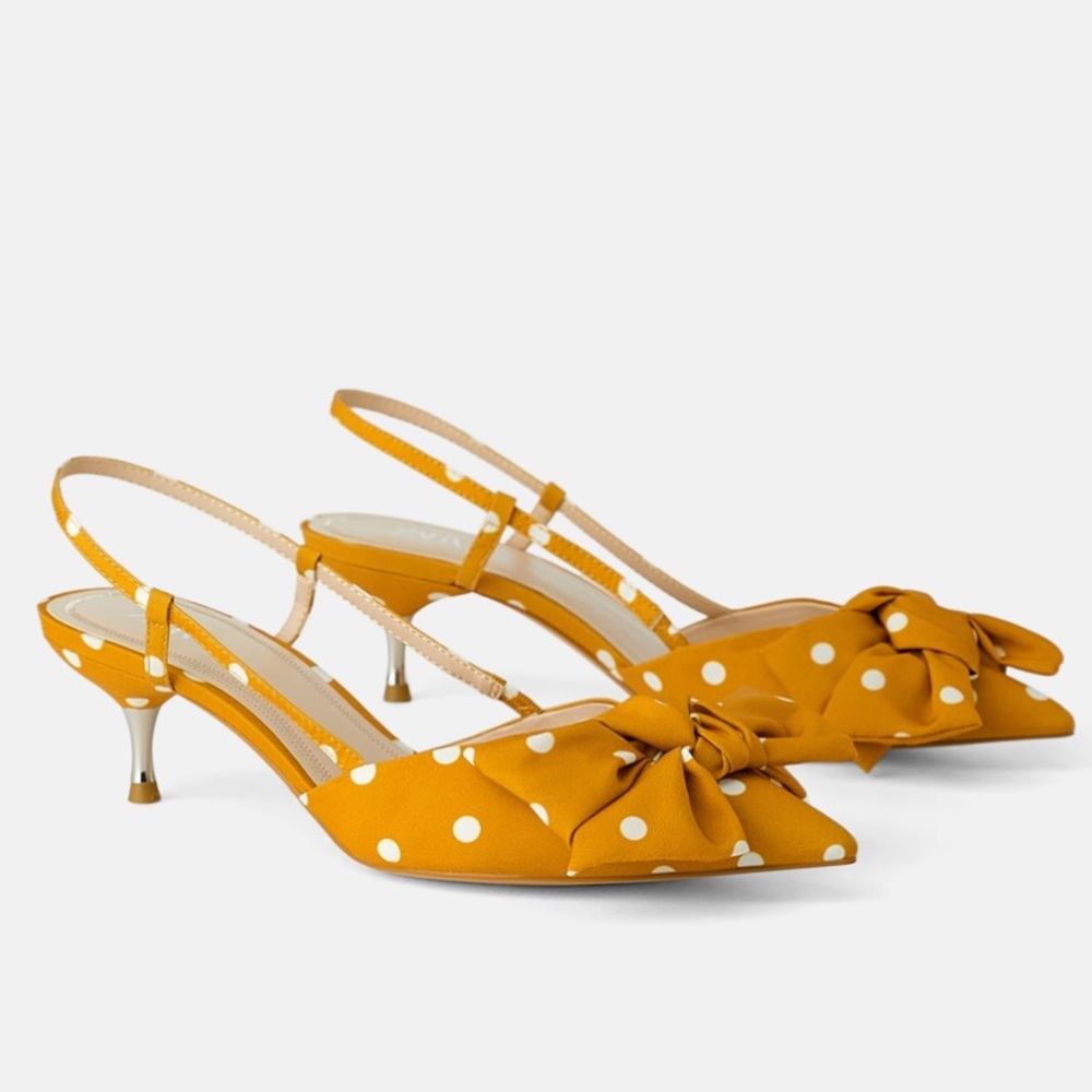 NWT ZARA Polka Dot Ribbon Kitten Heels Size 6 - Picture 7 of 8